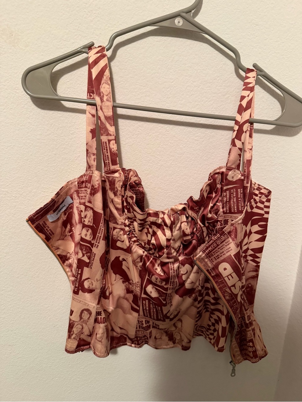 Miaou Vintage Print Ruched Cami in Red and Tan